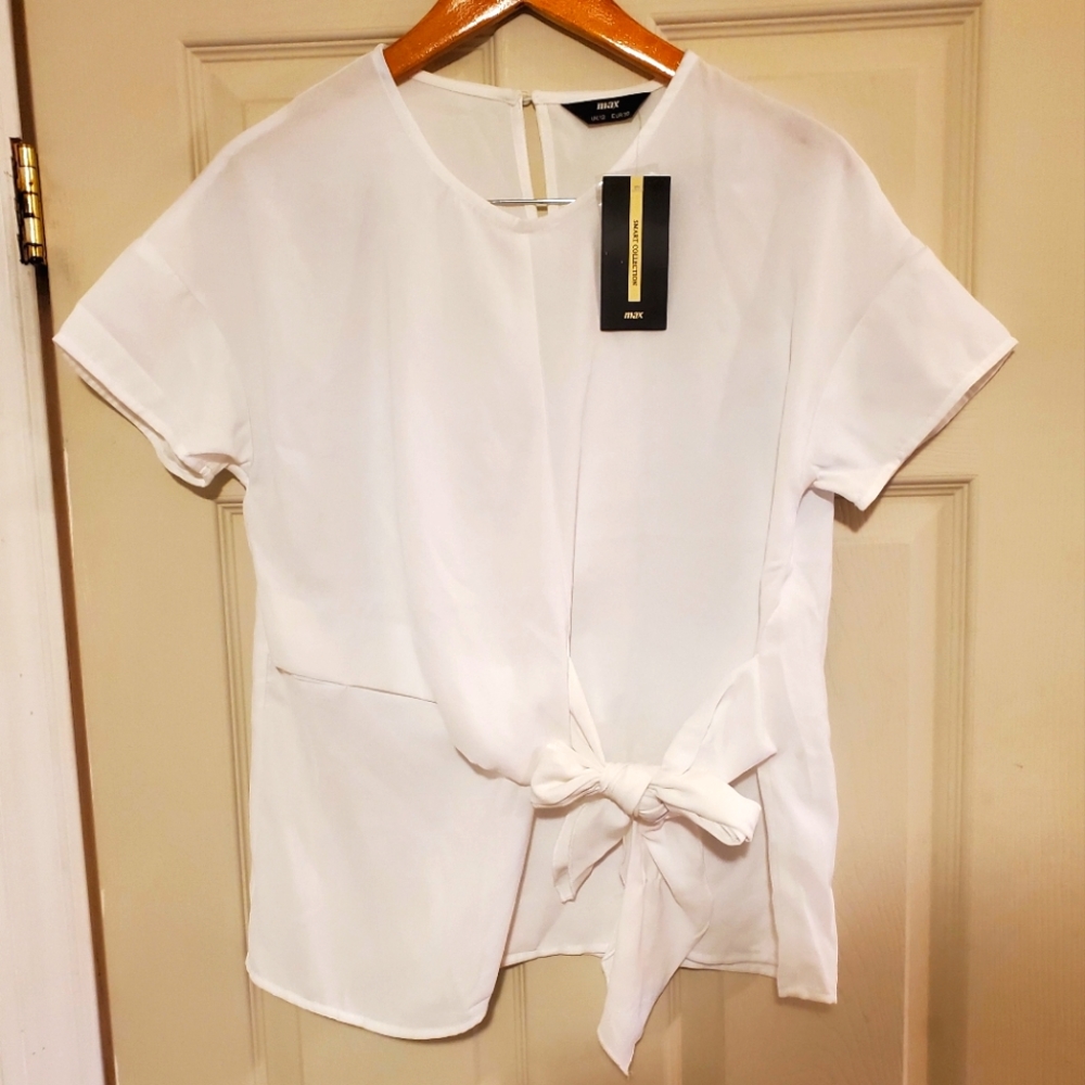 White Sleeve Tie Knot Front Top